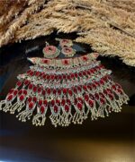 Traditional Afghan decorative jewelry set with deep red Yaqut stones, rich detailing, ideal for Gand Afghan dresses and festive events.