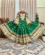 Luxury light green dress with rich neckline detailing, charmadozi, sekedoozi and, Indian shawl, green pants, free size (EU 36–42) with adjustable waist chain.
